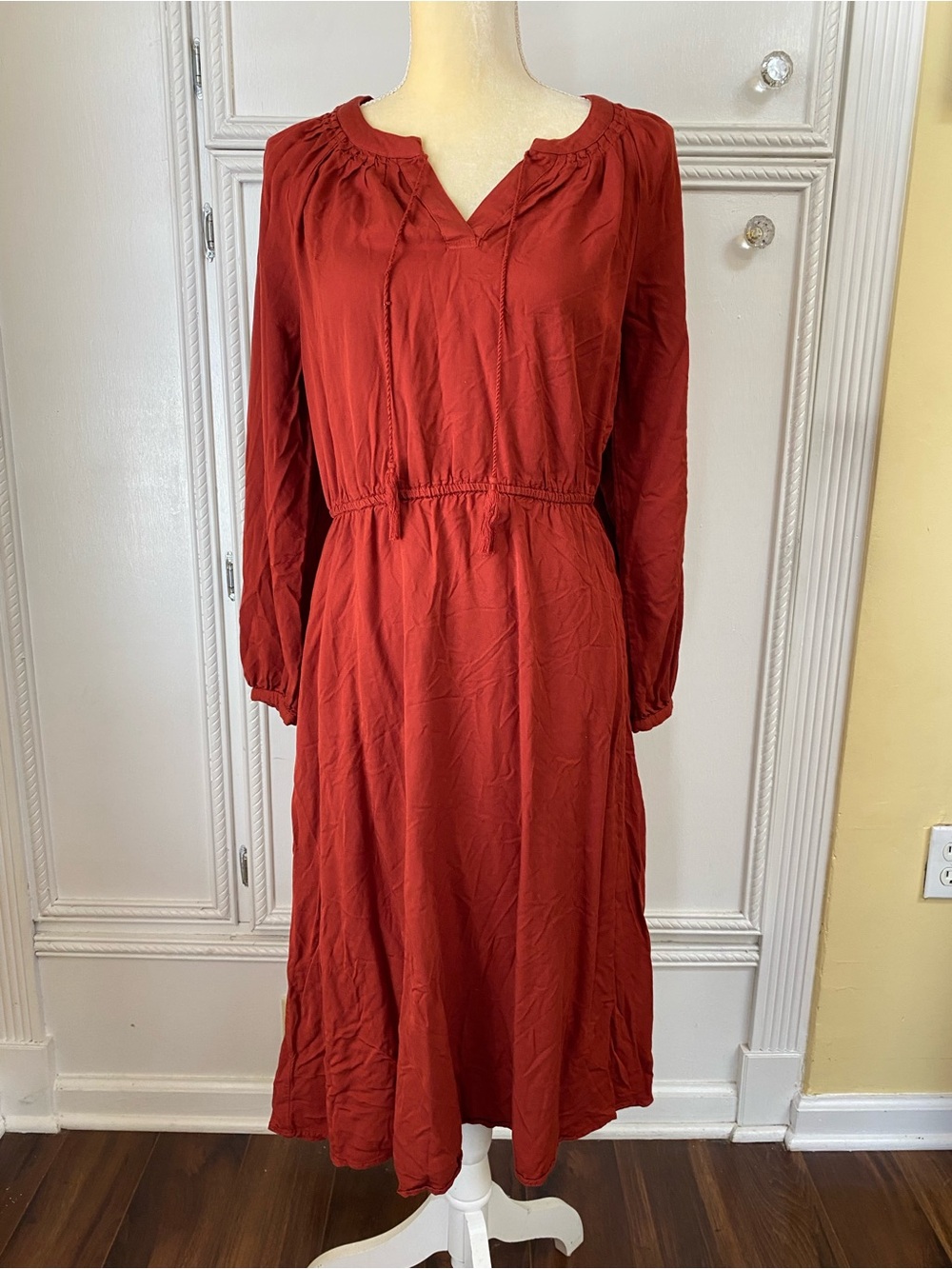 Old Navy Brick Red Long-Sleeve Midi Dress